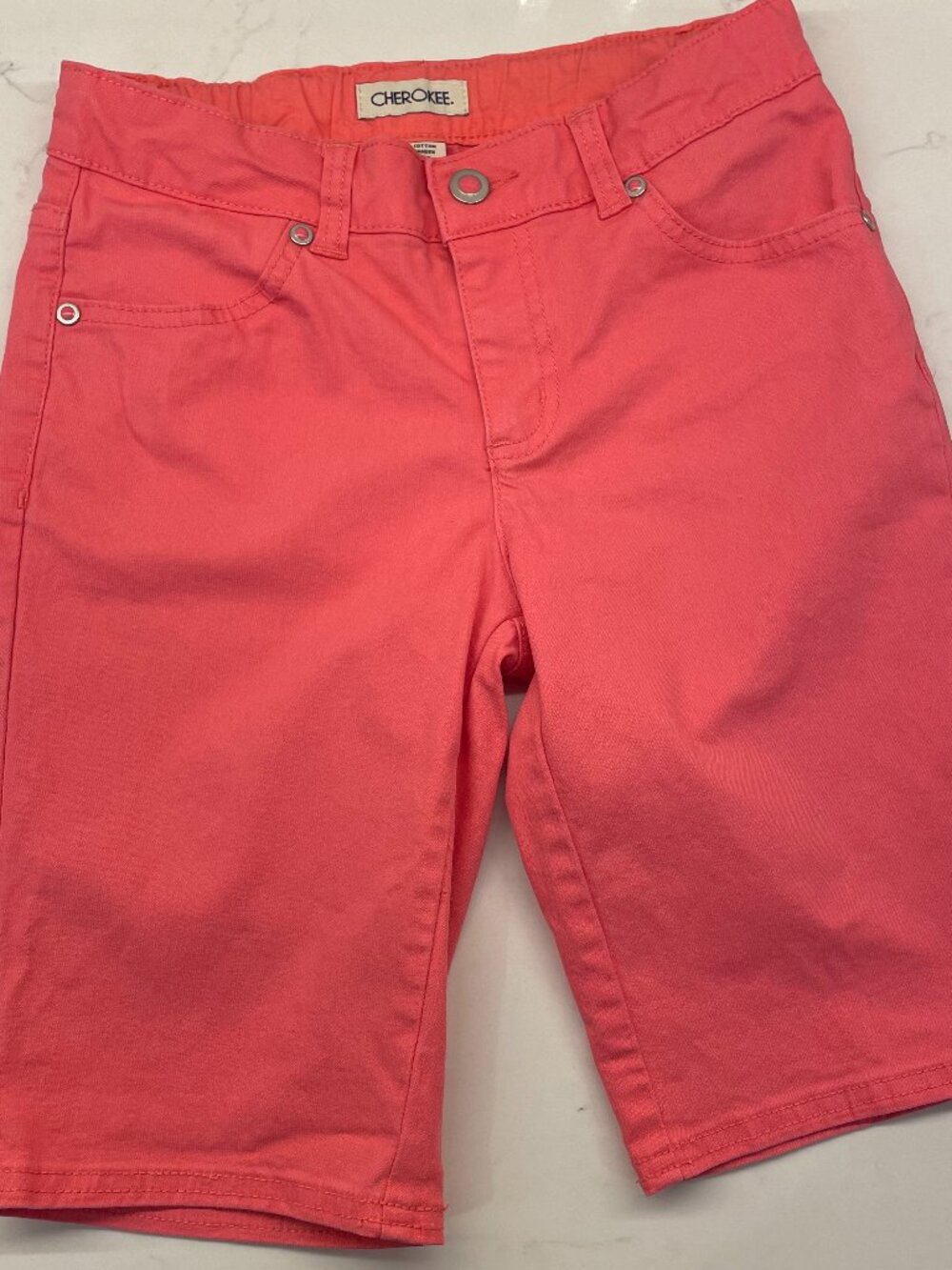 Cherokee Coral Pink Denim Shorts Girls Size 10/12 Adjustable Waist